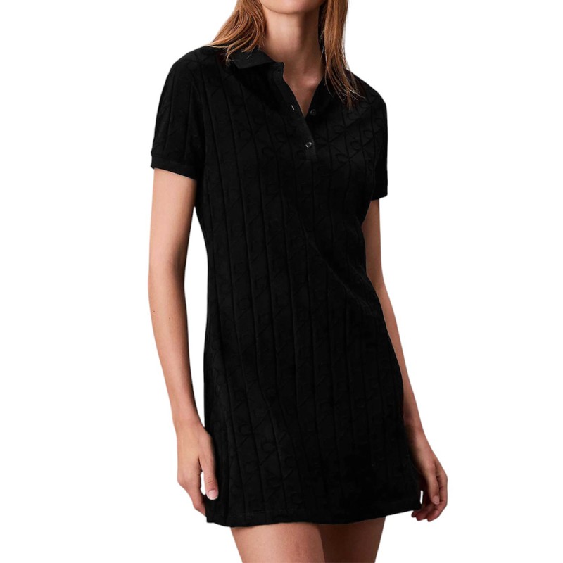 Calvin Klein Vestido Polo Jacquard Negro Black Mujer