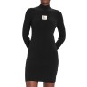 Calvin Klein Vestido Manga Larga De Punto De Algodón Con El Cuello Vuelto Negro Black Mujer