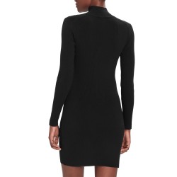 Calvin Klein Vestido Manga Larga De Punto De Algodón Con El Cuello Vuelto Negro Black Mujer