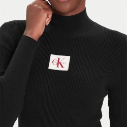 Calvin Klein Vestido Manga Larga De Punto De Algodón Con El Cuello Vuelto Negro Black Mujer