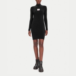 Calvin Klein Vestido Manga Larga De Punto De Algodón Con El Cuello Vuelto Negro Black Mujer