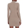 Calvin Klein Vestido Manga Larga De Punto De Algodón Con El Cuello Vuelto Marrón Pueblo Sand Mujer