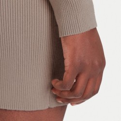 Calvin Klein Vestido Manga Larga De Punto De Algodón Con El Cuello Vuelto Marrón Pueblo Sand Mujer