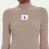 Calvin Klein Vestido Manga Larga De Punto De Algodón Con El Cuello Vuelto Marrón Pueblo Sand Mujer