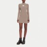 Calvin Klein Vestido Manga Larga De Punto De Algodón Con El Cuello Vuelto Marrón Pueblo Sand Mujer