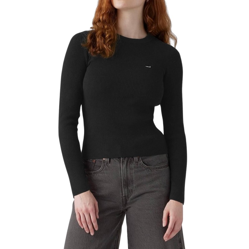 Levis Jersey Rib Crew Anthracite Night Rib Black Negro Mujer