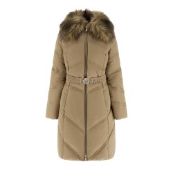 Guess Chaqueta Plumas Alienor Long Belted Beige Mujer