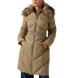 Guess Chaqueta Plumas Alienor Long Belted Beige Mujer