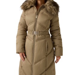 Guess Chaqueta Plumas Alienor Long Belted Beige Mujer