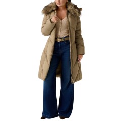 Guess Chaqueta Plumas Alienor Long Belted Beige Mujer