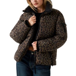 Guess Chaqueta Fibras Martina Print Crop Puffer Animal Print Mujer