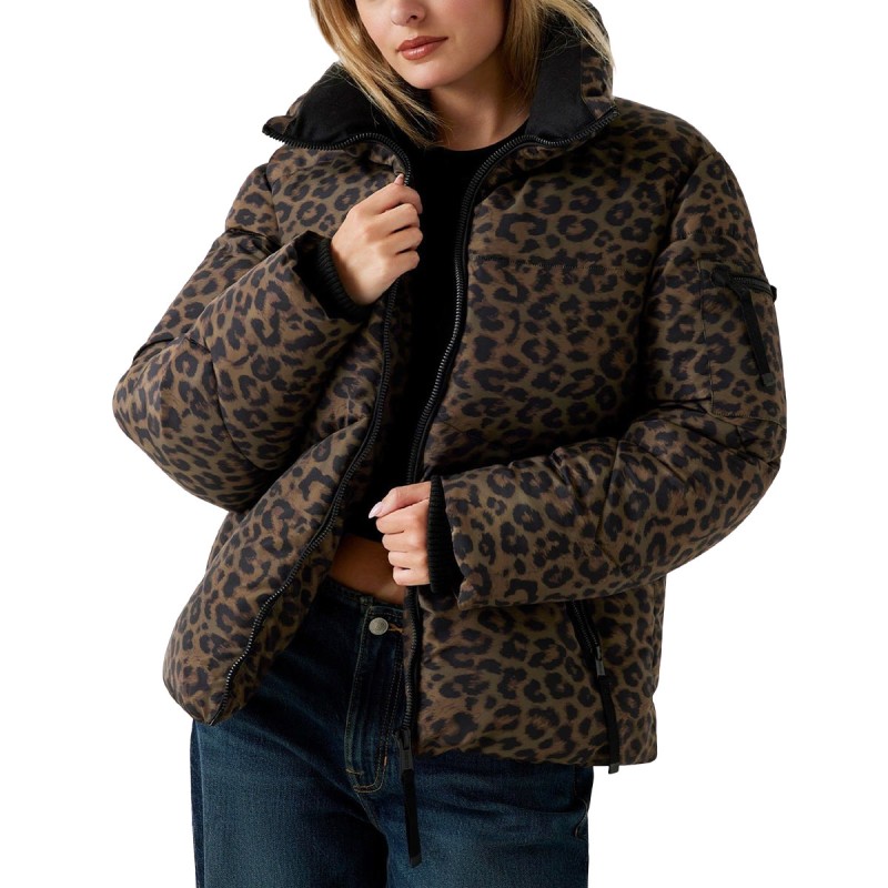 Guess Chaqueta Fibras Martina Print Crop Puffer Animal Print Mujer