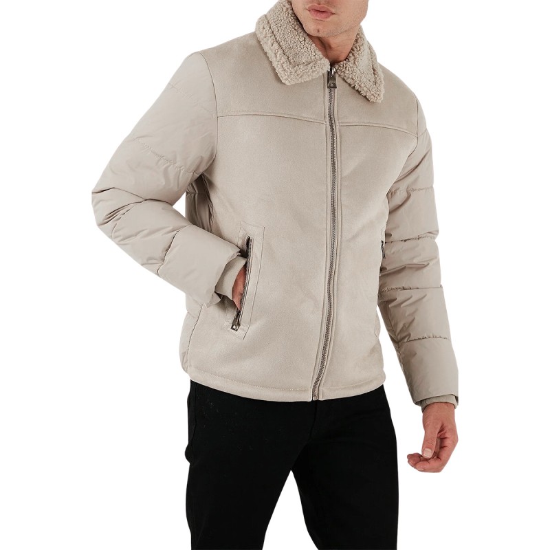 Guess Chaqueta Híbrida Fibras Shearling Puffa Jack Beige Hombre