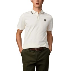 Hackett Polo Insignia Manga Corta Heritage Badge Blanco Crema Off White Hombre