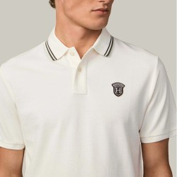 Hackett Polo Insignia Manga Corta Heritage Badge Blanco Crema Off White Hombre