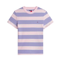 Tommy Hilfiger Camiseta Reg s Flag Rosa Morado Periwinkle Dust Multi Stripe Mujer