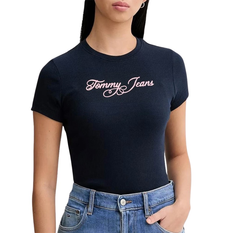 Tommy Hilfiger Camiseta Logo 1 Azul Oscuro Dark Night Navy Mujer