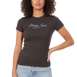 Tommy Hilfiger Camiseta Logo 1 Marrón Oscuro Black Walnut Mujer
