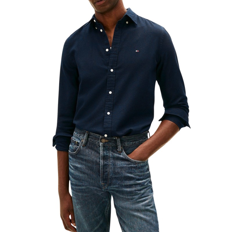 Tommy Hilfiger Camisa Flex Dobby Azul Oscuro Carbon Navy Hombre