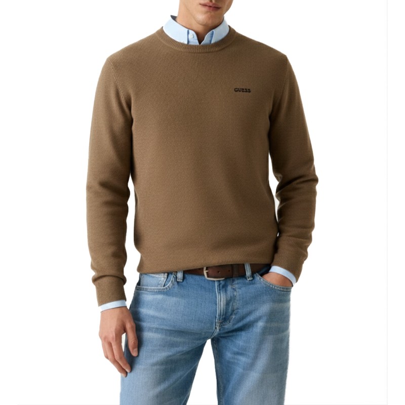 Guess Jersey Karim Piquet Stitch Marrón Hombre