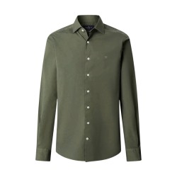 Hackett Camisa Popelín Elástica Ess Stretch Pop Verde Forest Green Hombre