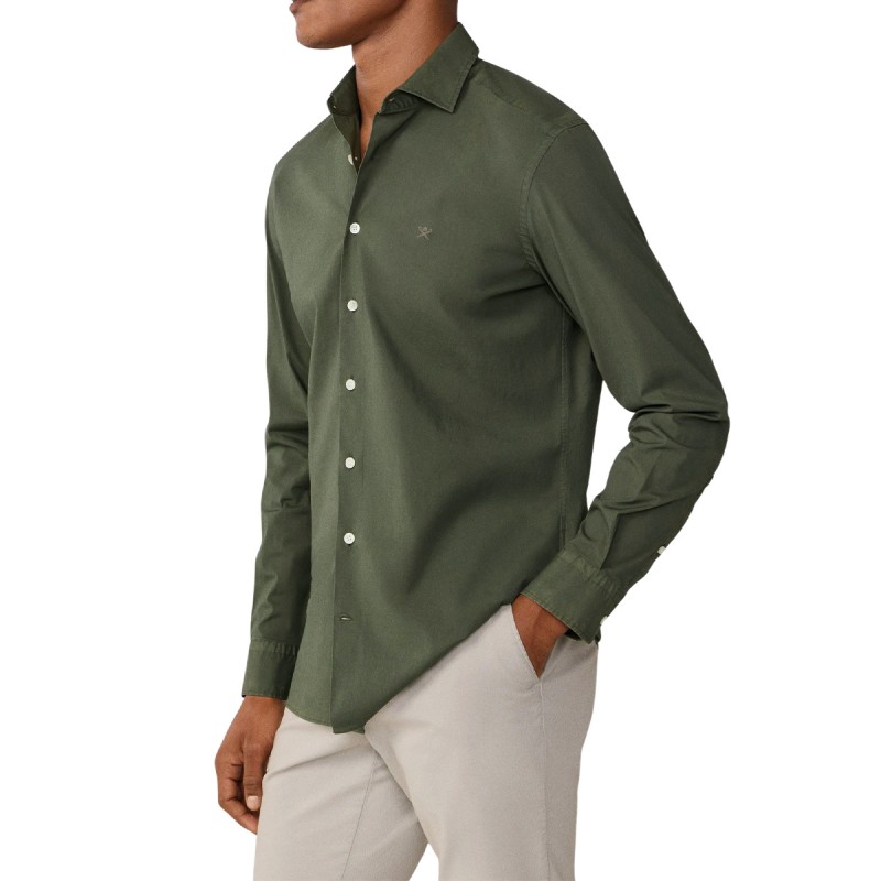 Hackett Camisa Popelín Elástica Ess Stretch Pop Verde Forest Green Hombre