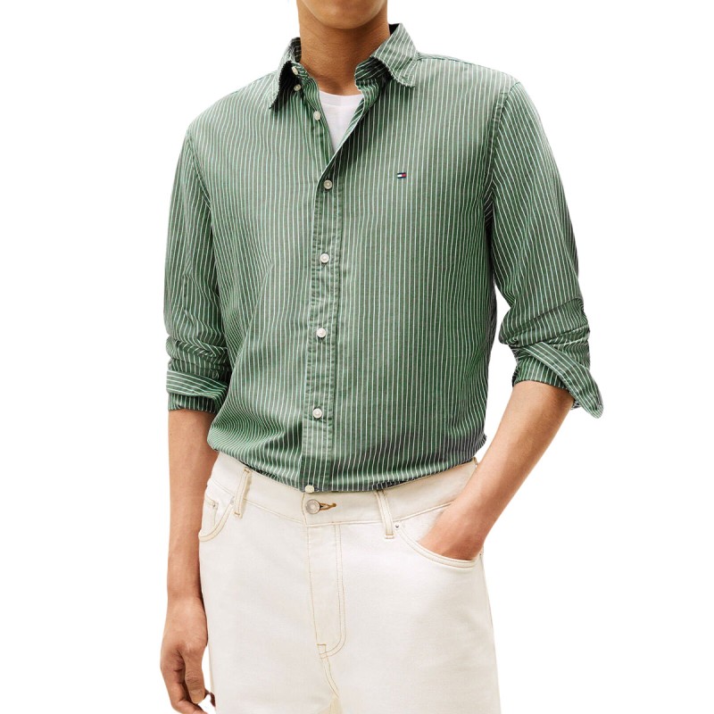 Tommy Hilfiger Camisa Core Hairline Verde Blanco Hombre