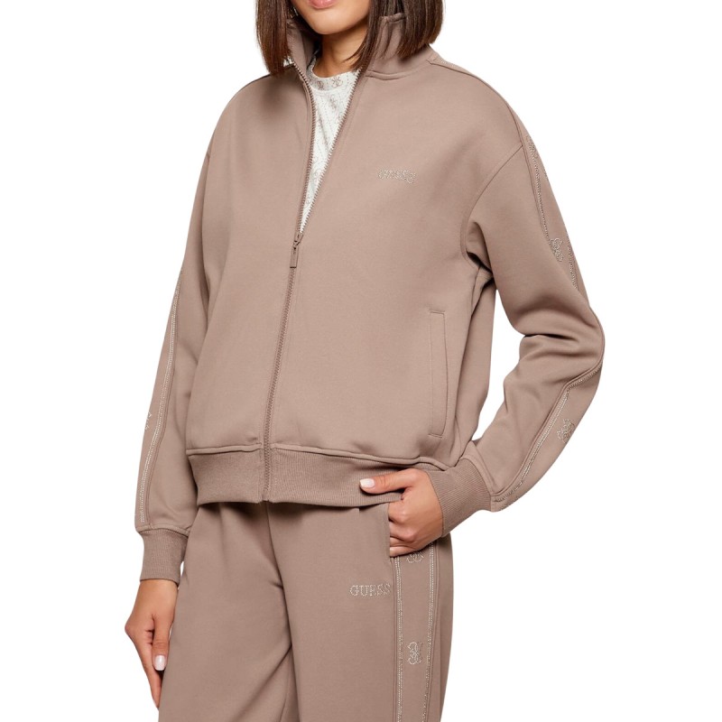 Guess Sudadera Octavia High Neck Full-Zip Beige Mujer
