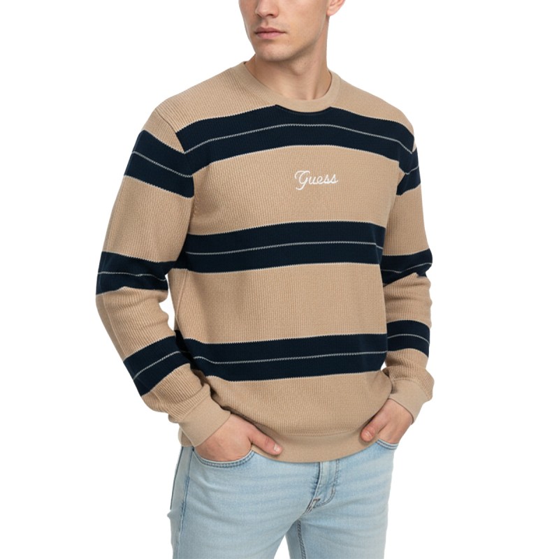 Guess Jersey Yarn Stripes Sweatsh Rayas Marrón Azul Oscuro Hombre