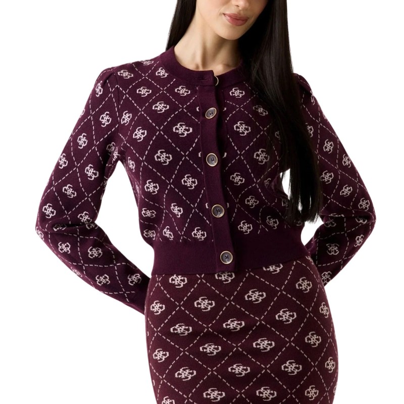 Guess Chaqueta Sarah 4G LS CN Cardi SWTR Burdeos Bordeaux Mujer