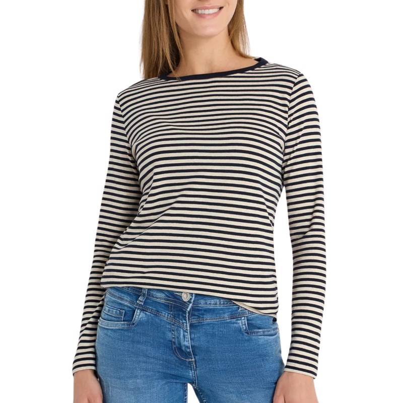 Cecil Camiseta Rayas Melange Azul Marino Beige Mujer