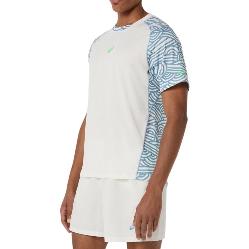 Asics Camiseta Padel Court All Over Print Blanco Roto Azul Cream Saba Blue Hombre