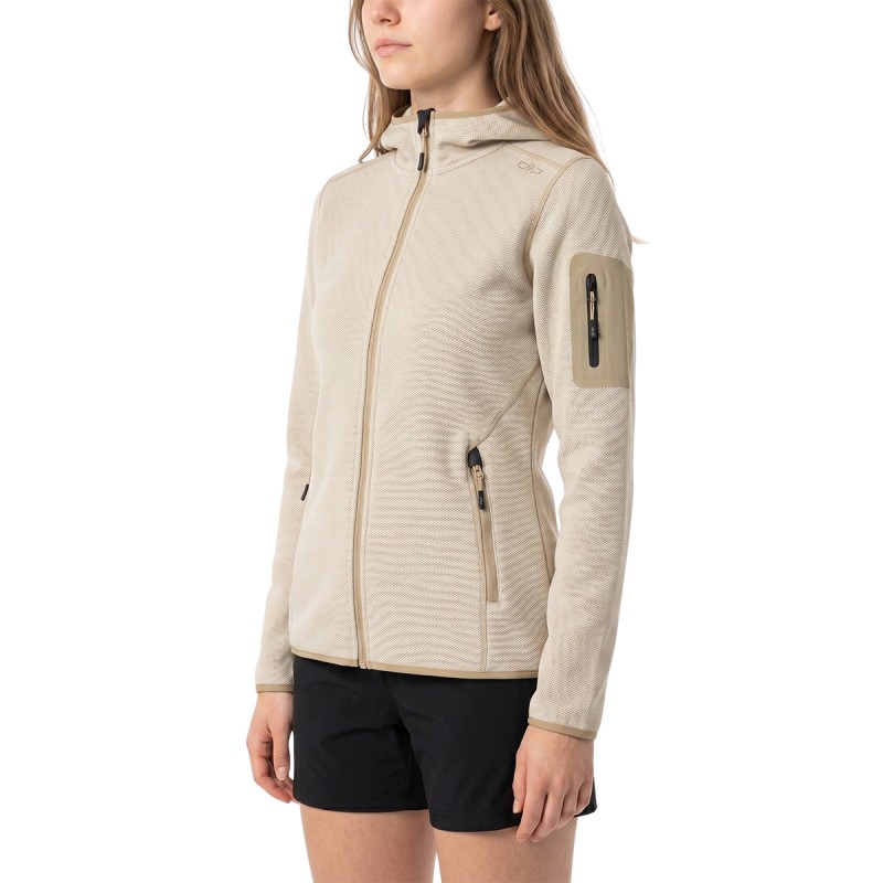 Campagnolo Chaqueta Polar Knitted Melange Hoody Jacket Marrón Blanco Sesamo Mujer