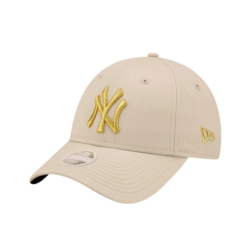 New Era Gorra New York Yankees 9FORTY Beige Dorado Metallic Logo Mujer