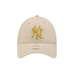 New Era Gorra New York Yankees 9FORTY Beige Dorado Metallic Logo Mujer