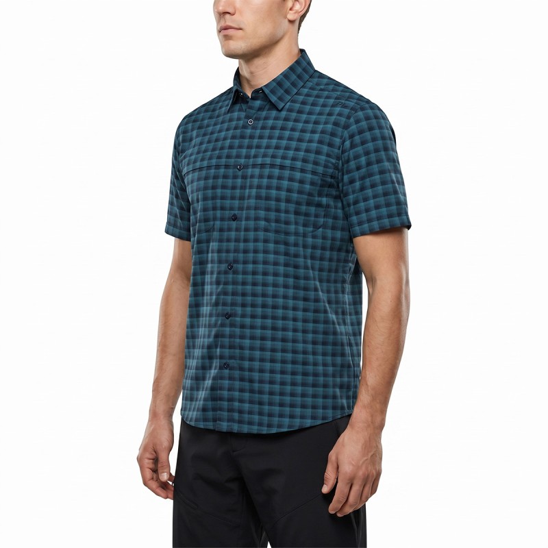 Campagnolo Camisa Chequered Short-Sleeved Azul Negro Petroleum Hombre