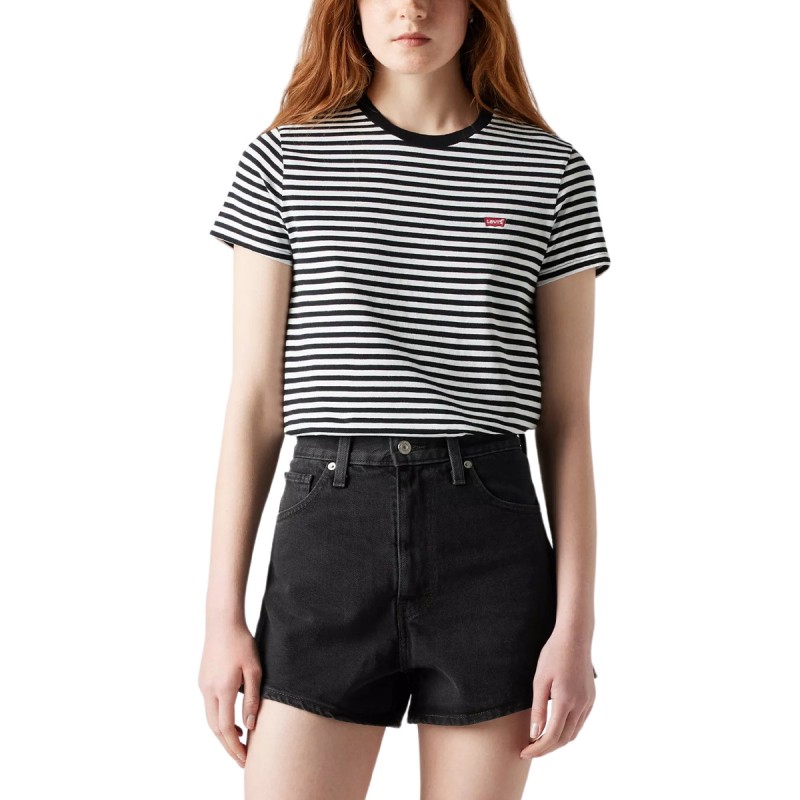 Levis Camiseta Perfect Rayas Blanco y Negro Mujer