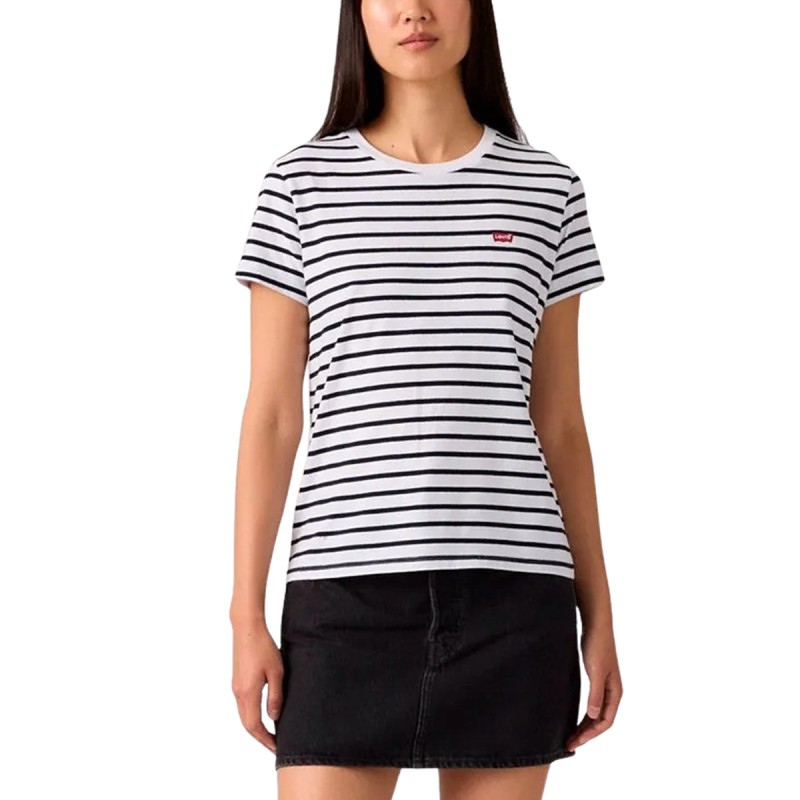 Levis Camiseta Perfect A Rayas Blanco Negro Caviar Mujer