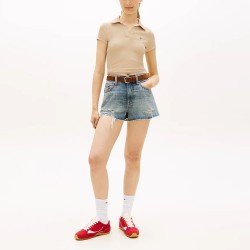 Tommy Hilfiger Polo Acanalado Slim Beige White Clay Mujer