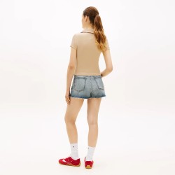Tommy Hilfiger Polo Acanalado Slim Beige White Clay Mujer