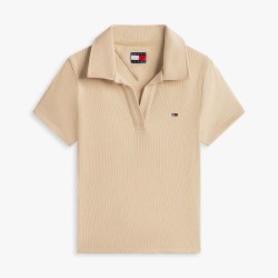 Tommy Hilfiger Polo Acanalado Slim Beige White Clay Mujer