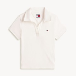 Tommy Hilfiger Polo Acanalado Slim Blanco Ecru Mujer