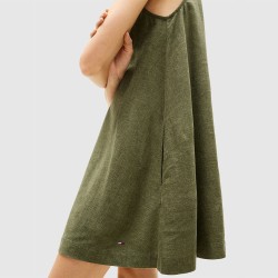 Tommy Hilfiger Vestido Linen Dress Verde Bay Leaf Mujer