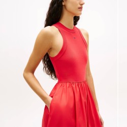 Tommy Hilfiger Vestido Largo Slim Sin Mangas Rojo Red Alert Mujer