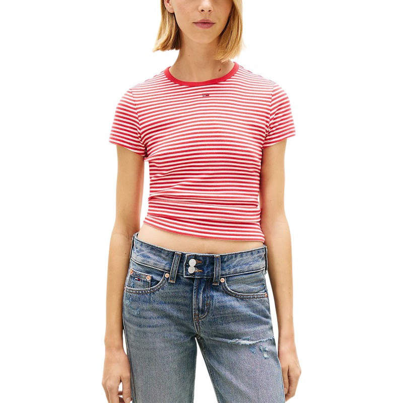 Tommy Hilfiger Camiseta Slim Esesential A Rayas Rojo Blanco Mujer