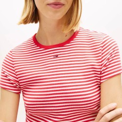 Tommy Hilfiger Camiseta Slim Esesential A Rayas Rojo Blanco Mujer