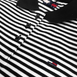Tommy Hilfiger Polo Manga Corta Essential A Rayas Blanco Negro Black Ecru Stripe Mujer