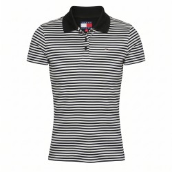 Tommy Hilfiger Polo Manga Corta Essential A Rayas Blanco Negro Black Ecru Stripe Mujer