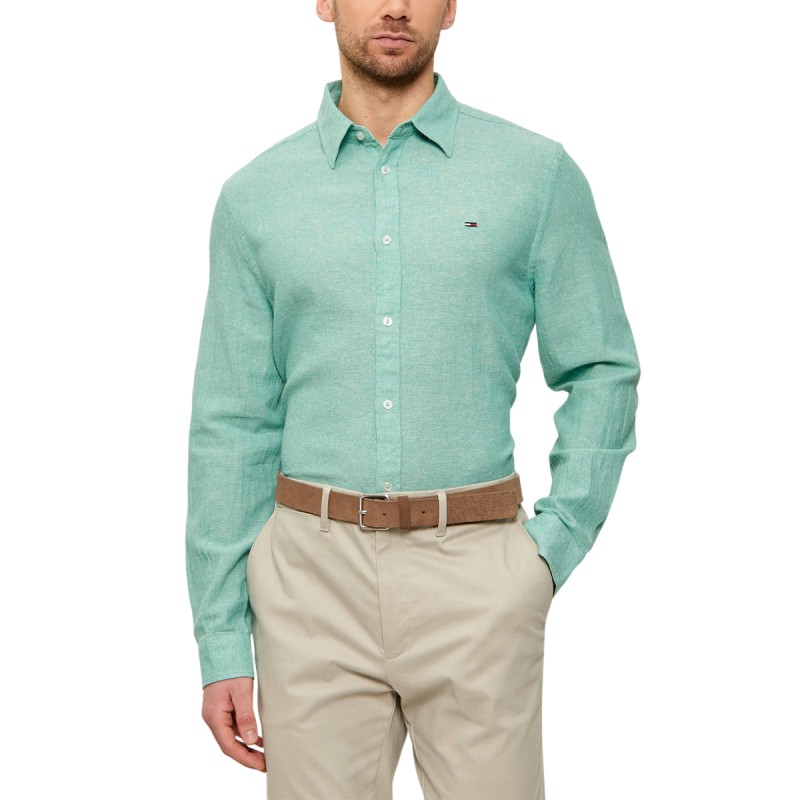 Tommy Hilfiger Camisa De Lino Linen Blend Shirt Verde Bahama Green Hombre