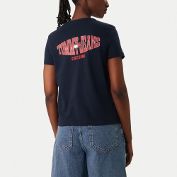 Tommy Hilfiger Camiseta Wavy Flag SS Tee Azul Oscuro Dark Night Navy Mujer
